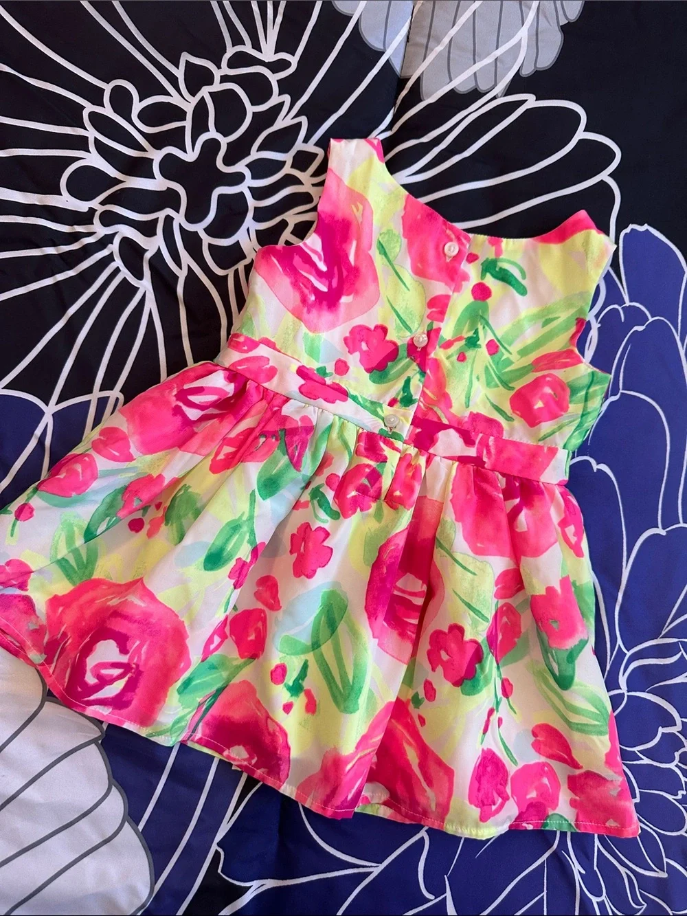 EUC The Children’s Place Floral Bow-Accent Dress in Pink & Green Sz 18-24 mos.